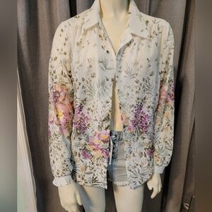 Vtg Y2K Sheer Fairy Button Up Floral Coquette Romantic Polka Dot Blouse SZ 16